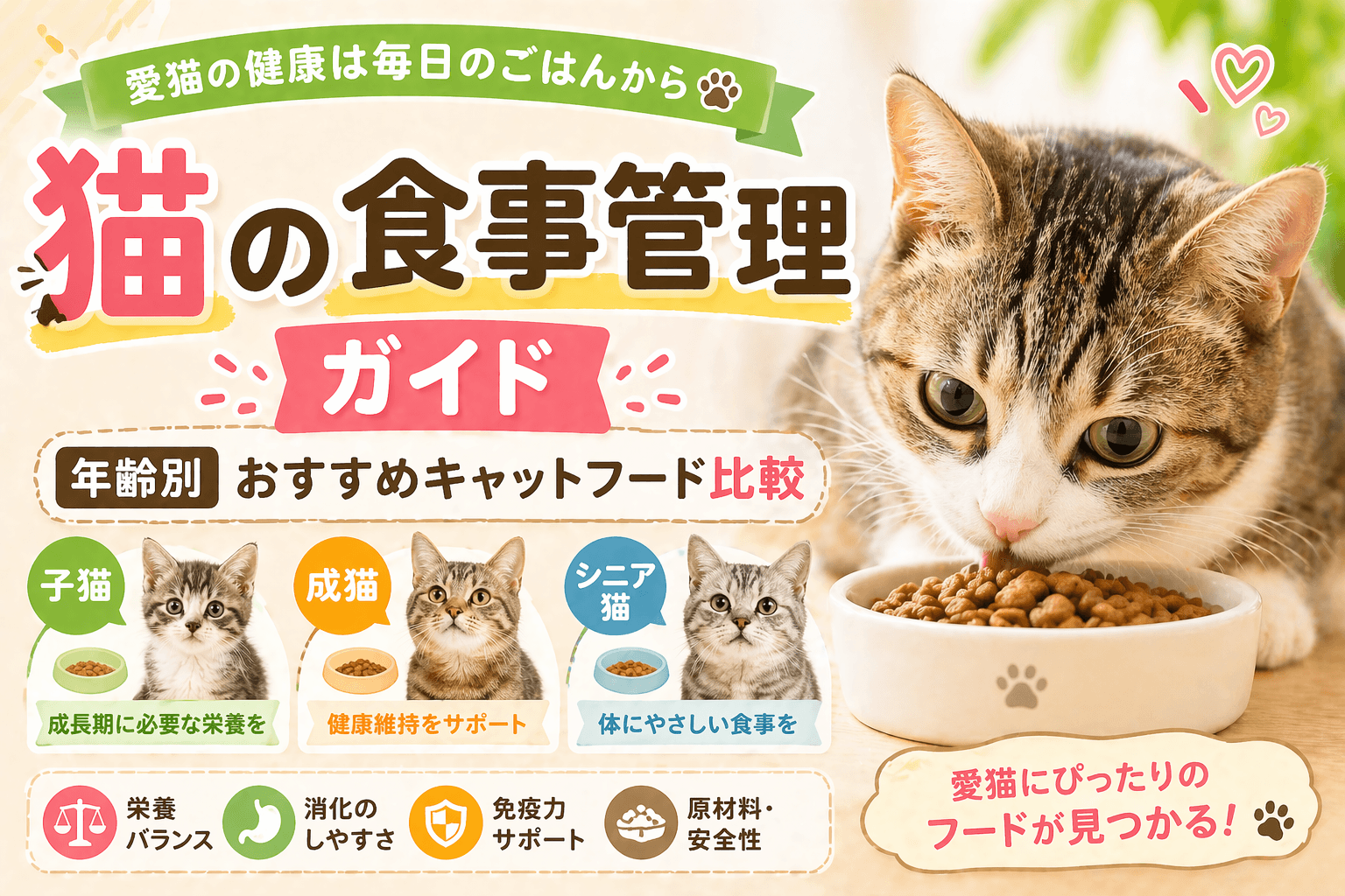 猫の食事管理ガイド|年齢別おすすめキャットフード比較
